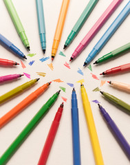 Top view of strokes painted isolated between markers