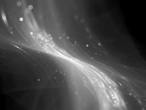 Glowing technology flow with particles texture black and white