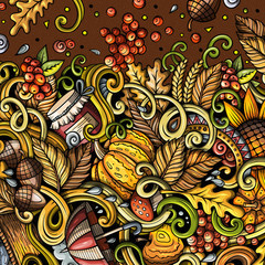 Cartoon cute doodles hand drawn Autumn frame design