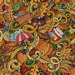 Cartoon cute doodles autumn seamless pattern