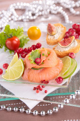 festive entree with salmon and toast