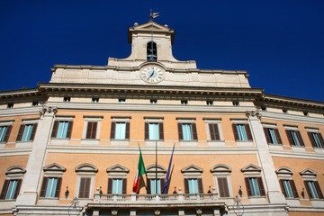 Fototapeta na wymiar Palazzo Montecitorio is a famous buildng in Rome and the seat of the Italian Chamber of Deputies.