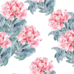 Seamless pattern with watercolor colors. Illustration in gentle colors with pink peony