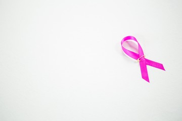 High angle view of pink Breast Cancer Awareness ribbon
