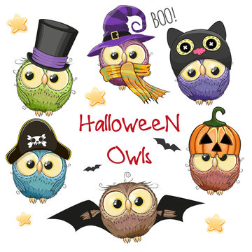 Six Cute Halloween Owls