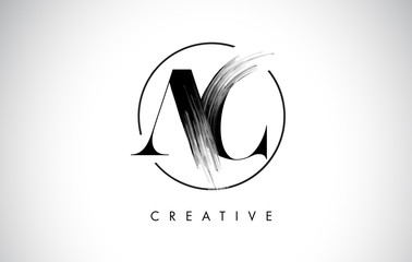 AC Brush Stroke Letter Logo Design. Black Paint Logo Leters Icon. - obrazy, fototapety, plakaty