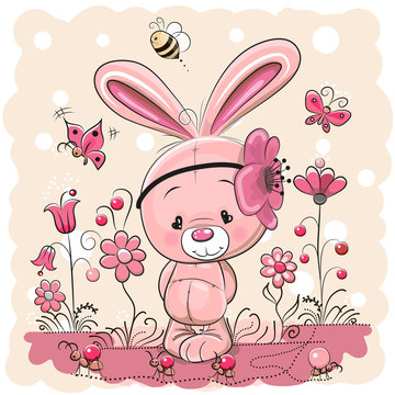 Cute rabbit with on a pink background