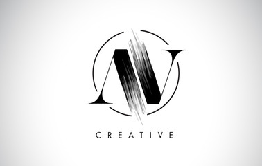 AV Brush Stroke Letter Logo Design. Black Paint Logo Leters Icon. - obrazy, fototapety, plakaty