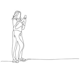 vector girl with mobile phone sketch, lines