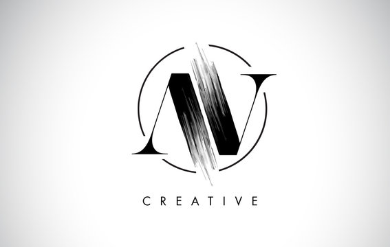 AV Brush Stroke Letter Logo Design. Black Paint Logo Leters Icon.