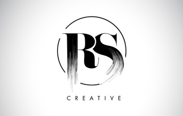 RS Brush Stroke Letter Logo Design. Black Paint Logo Leters Icon.