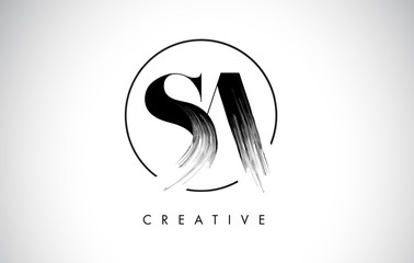 SA Brush Stroke Letter Logo Design. Black Paint Logo Leters Icon. - obrazy, fototapety, plakaty
