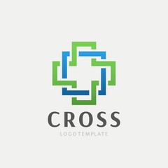 Obraz premium Medical center logo with a cross. Abstract geometric cross symbol. Christian cross icon. Doctor logo help icons business logo