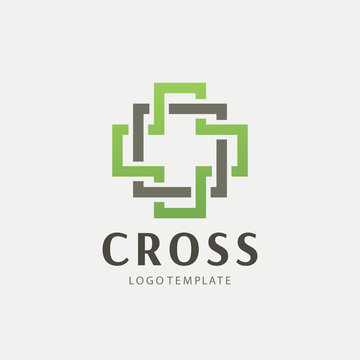 Medical center logo with a cross. Abstract geometric cross symbol. Christian cross icon. Doctor logo help icons business logo