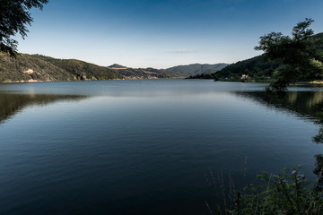 Calm morning on peaceful lake Celije in Serbia
