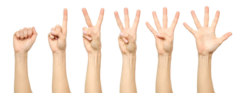 Set of counting female hand sign isolated