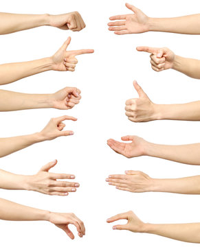 Female hand gestures and signs collection isolated