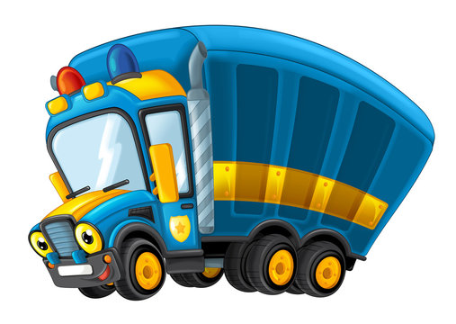recommend clip art: cartoon happy and funny police truck - isolated truck / smiling vehicle 
