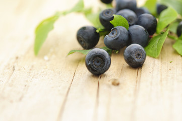 bilberries on a wooden table