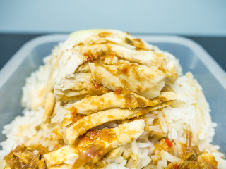 Hainanese chicken rice or steam chicken rice with sauce