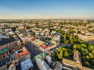 Kraków - stare miasto z powietrza. Krajobraz miasta z lotu ptaka, z Małym Rynkiem.