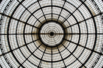 Spherical metal and glass dome seen from below