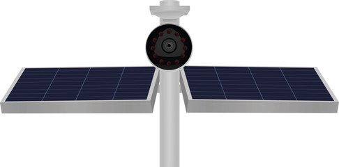 Surveillance camera and solar panels on metal pole. vector illustration