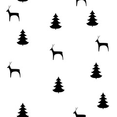 Naklejka premium Deer and christmas tree seamless pattern