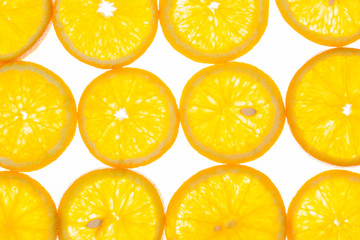 bright orange background of slices of juicy oranges.