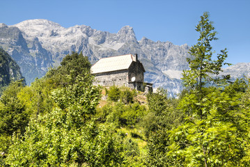 Mountain landscape in Theth, Albania.