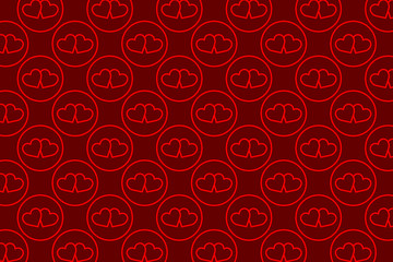 Two red hearts on a red background - vector pattern