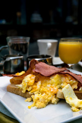 Breakfast with ham and omelet
