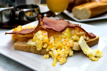 Breakfast with ham and omelet
