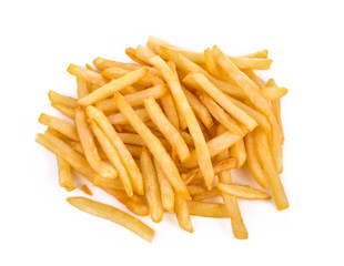 heap of french fries isolated on white background