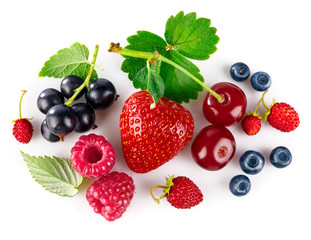 Organic berry fruity mix with green leaf. Healthy food fresh