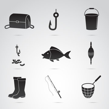 Fishing vector icon set.