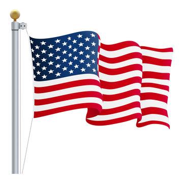 Waving United States of America Flag. UK Flag Isolated On A White Background. Vector Illustration. Official Colors And Proportion. Independence Day