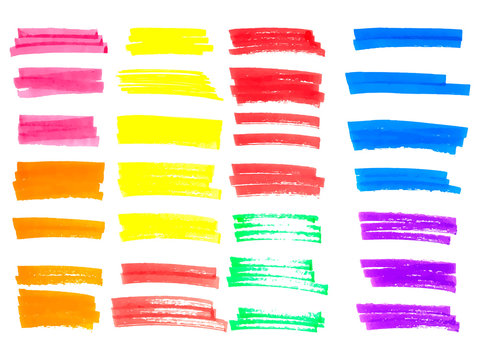 Vector color highlighter brush lines. Hand drawing.