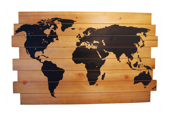 Wooden wall map with pins