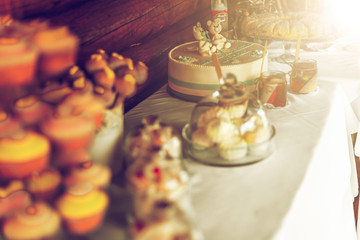 Tables for celebrate with decoration and dishes - food and beverages