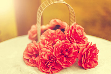 Artificial flowers bouquet on a white table for decoration