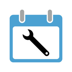 Vector illustration of an icon with a picture of a wrench and a calendar for an application, website, infographic, business, presentation on a white background