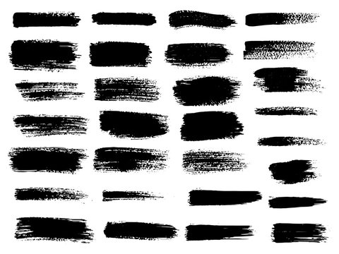 Vector black paint, ink brush stroke, brush, line or texture. Dirty artistic design element, box, frame or background for text.