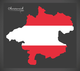 Oberoesterreich map of Austria with Austrian national flag illustration