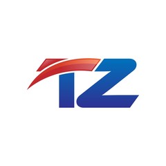 modern vector initial letters logo swoosh tz red blue