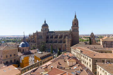 Fototapeta na wymiar Aerial view of Salamanca Old and New Cathedrals , Community of Castile and León, Spain. 
