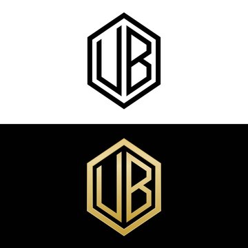 initial letters logo ub black and gold monogram hexagon shape vector