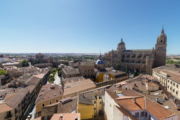 Fototapeta premium Aerial view of Salamanca Old and New Cathedrals , Community of Castile and León, Spain. 