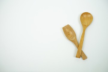 Top view with copy space,Wooden spoons isolated on a white background