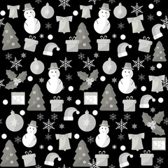 Merry Christmas and Happy New Year flat design seamless pattern for greeting card, invitation, poster, flyer.
